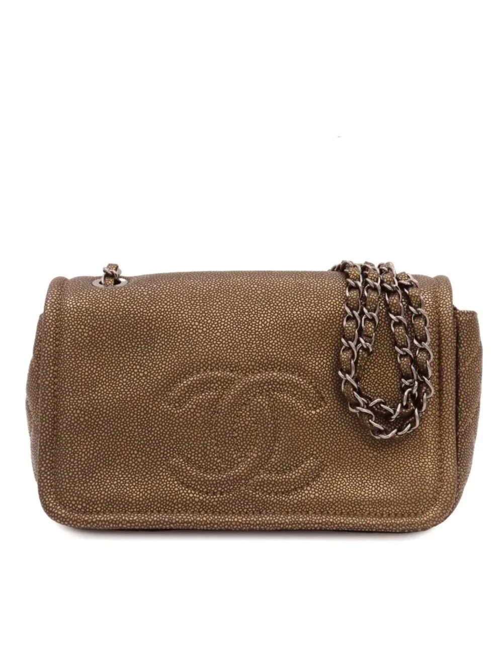 Chanel Chain Shoulder Bag Metallic Blanc Silver Caviar Leather CC Logo